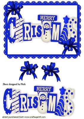 Merry Christmas with Snowman in Blue Words