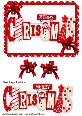 Merry Christmas with Snowman in Red Words