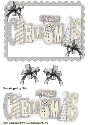 Merry Christmas with Snowman in Silver Words