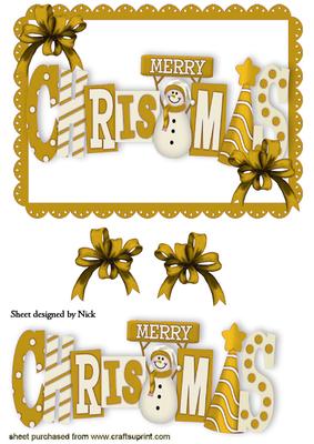 Merry Christmas with Snowman in Gold Words