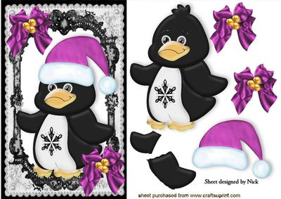 Penguin in Pink Santa Hat