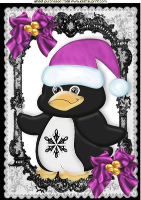 Cute Penguin in Pink Santa Hat with Bows A4