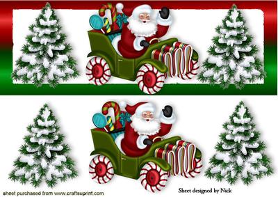 Santa in His Car with Christmas Trees Dl