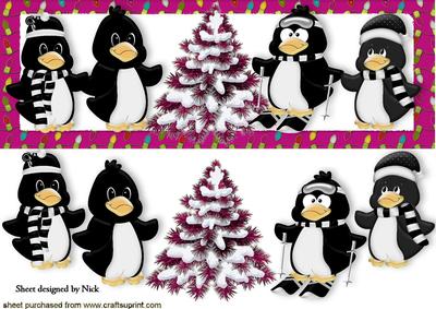 Cute Penguins with Pink Christmas Tree Dl