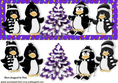 Cute Penguins with Purple Christmas Tree Dl