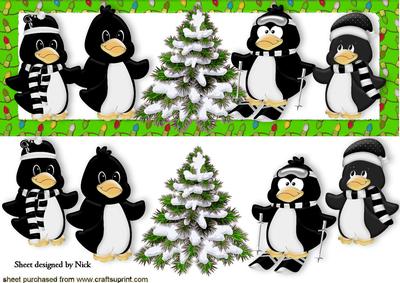 Cute Penguins with Green Christmas Tree Dl