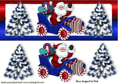 Santa in His Car with Blue Christmas Trees Dl