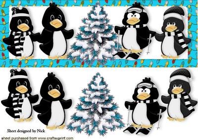 Cute Penguins with Turq Christmas Tree Dl