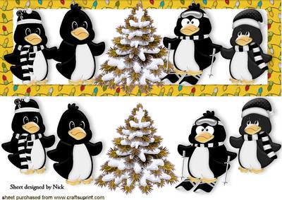 Cute Penguins with Gold Christmas Tree Dl