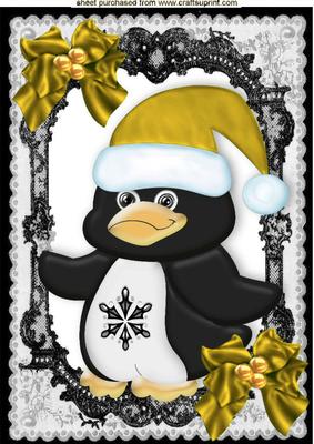 Cute Penguin in Gold Santa Hat A4