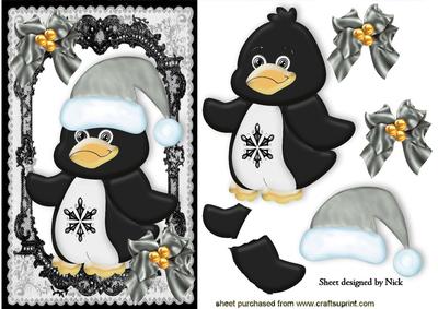 Cute Penguin in Silver Santa Hat