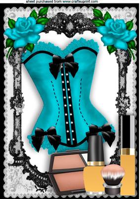Pretty Turq/black Lace Basque with Makeup A4