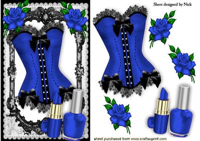 Blue/black Lace Basque with Lippy & Varnish