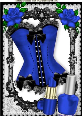 Blue/black Lace Basque with Lippy & Varnish A4