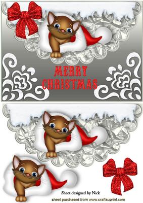 Cute Kitty in Santa Hat on a Scalloped Envelope