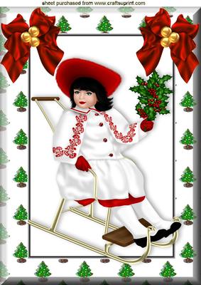 Victorian Little Lady on a Sledge in Tree Frame A4
