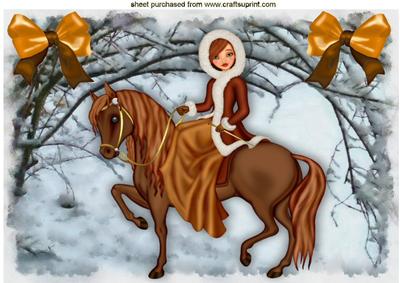 Pretty Lady Riding Her Horse in the Snow A4