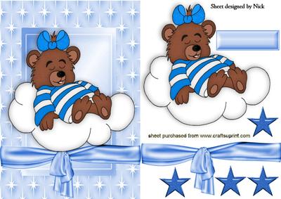 Little Sleepy Bear on a Cloud with Stars