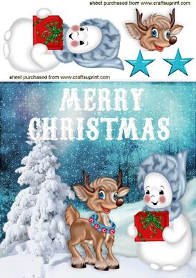 Cute Little Snowman with Deer 8x8