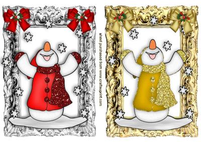 Cute Snowmen in Glitter in Gold/silver Frame Toppers