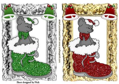 Little Mice in Glitter Santa Boots, Toppers