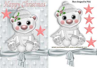 Christmas Polar Bear with Stars in Star Frame