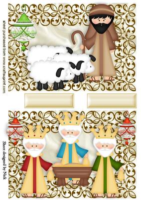 Christmas Nativity Scenes in Ornate Frame Toppers