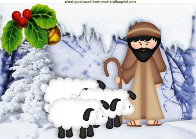 Shepherd with His Sheep with Holly in Snow Scene A4