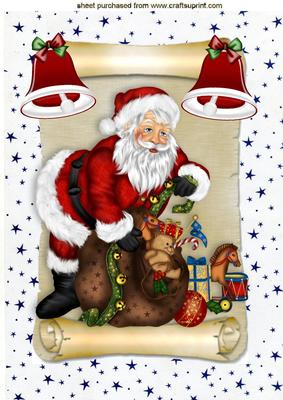 Lovely Santa on a Scroll with Sack of Toys A4