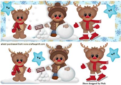 Cute Reindeers Playing in the Snow with Star Dl