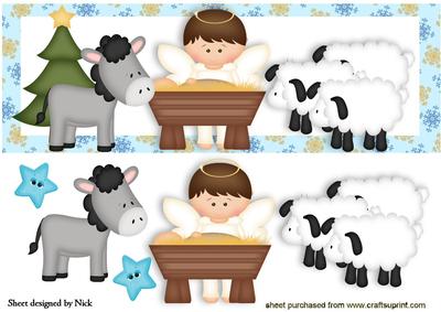 Donkey, Sheep with Angel and Baby Jesus Dl