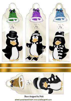 Cheeky Penguins with Bells Bookmarks