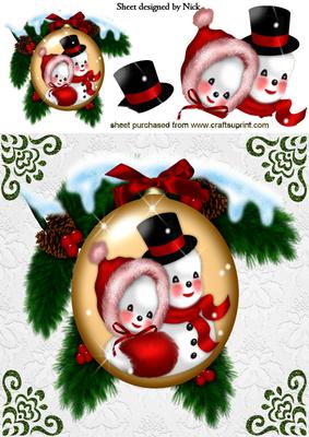 Snowman Couple in Christmas Bauble 8x8