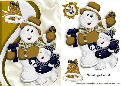 Skating Snowmen with Gold Bell