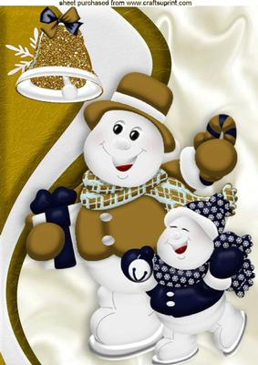 Skating Snowmen with Gold Bell A4