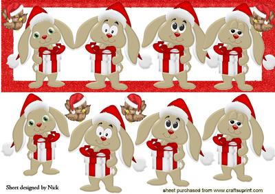 Christmas Bunnies in Santa Hats with Robins Dl