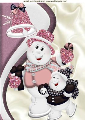 Cute Skating Snowmen with Pink Bell A4