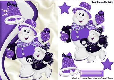 Cute Skating Snowmen with Purple Bell