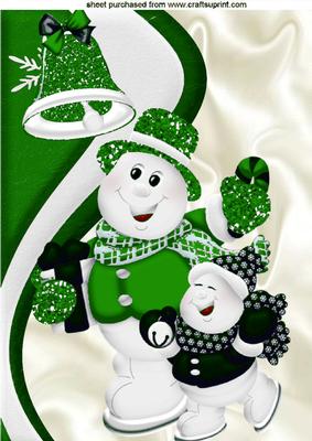 Cute Skating Snowmen with Green Bell A4