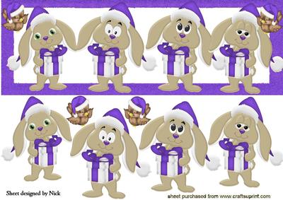 Christmas Bunnies in Purple Santa Hats Dl