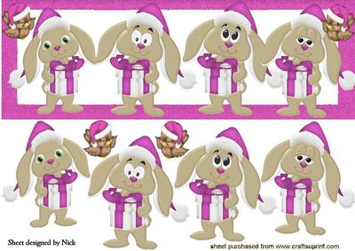 Christmas Bunnies in Pink Santa Hats Dl