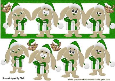 Christmas Bunnies in Green Santa Hats Dl