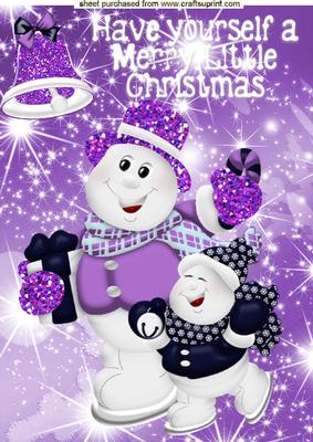 Skating Snowmen with Purple Bell with Stars A4