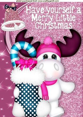 Reindeer and Stocking with Pink Bell A4