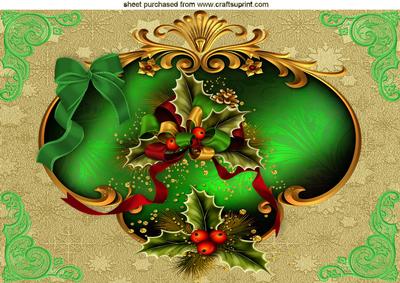 Beautiful Vintage Holly with Bow in Ornate Frame A4