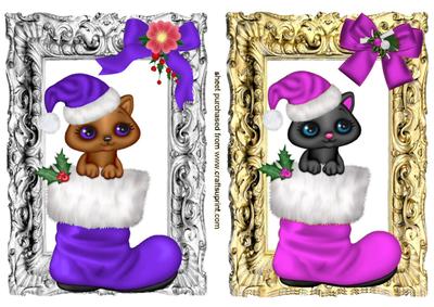 Cute Kitties in Purple/pink Santa Stockings Toppers