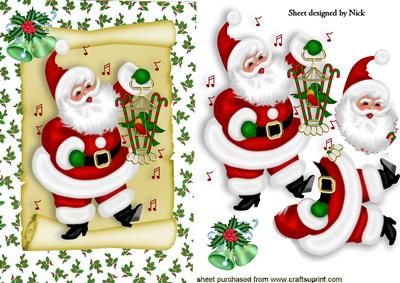 Santa on a Scroll with Birdcage and Bells