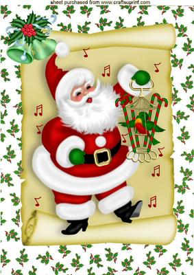 Christmas Santa on a Scroll with Birdcage A4