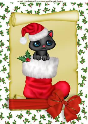 Cute Kitty in Santa Stocking on a Scroll A4
