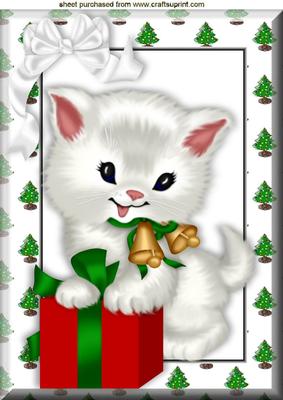White Kitty with Present and Big White Bow A4